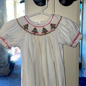 Light cream smocked corduroy Christmas dress